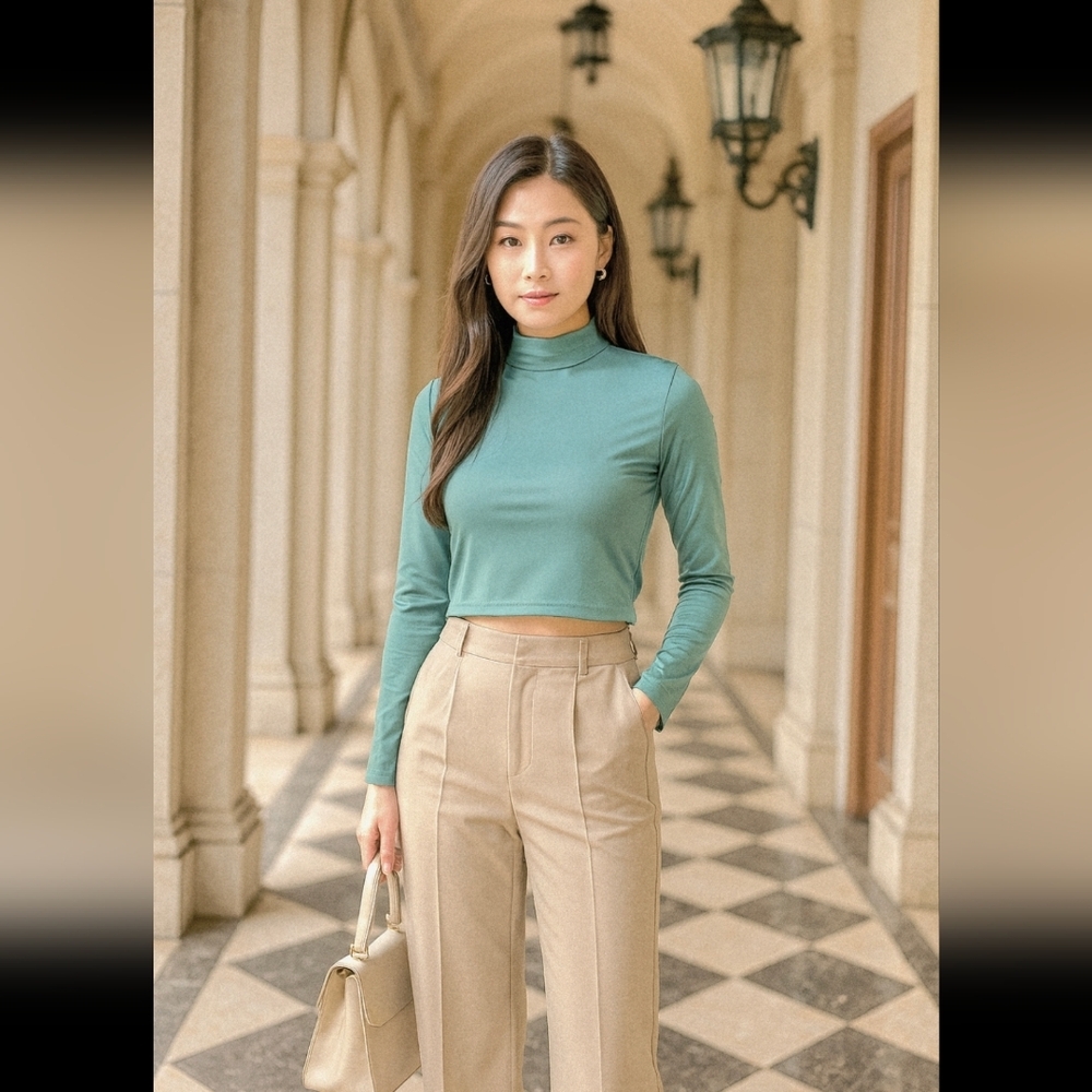 Wild Fable Teal Mock Neck Crop Top